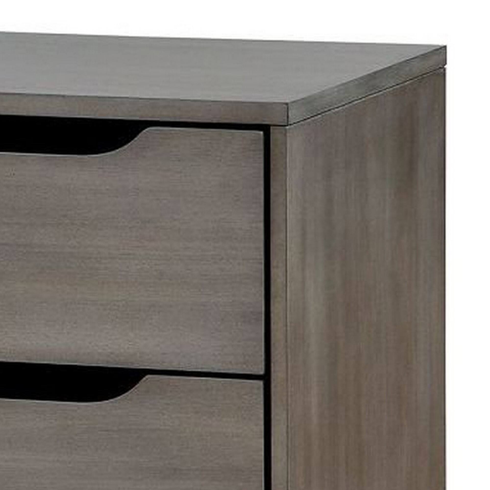 Alt View 1. Manhattan Lane - 2 Drawer Wooden Nightstand with Cut Out Pulls - Gray.