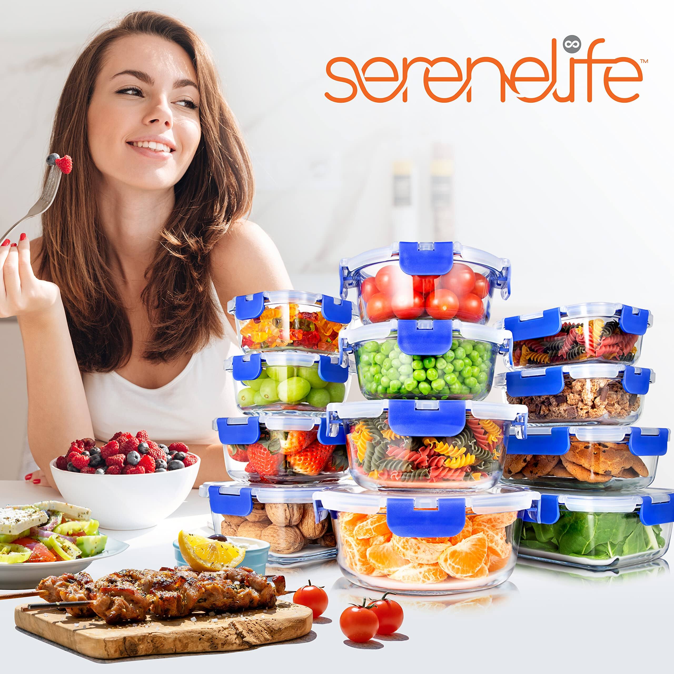 Alt View 5. SereneLife - SereneLife 24-Piece Glass Storage Containers, 12-Pack, Meal Prep, Leakproof, Freezer Safe, Blue (SLGL24BL).