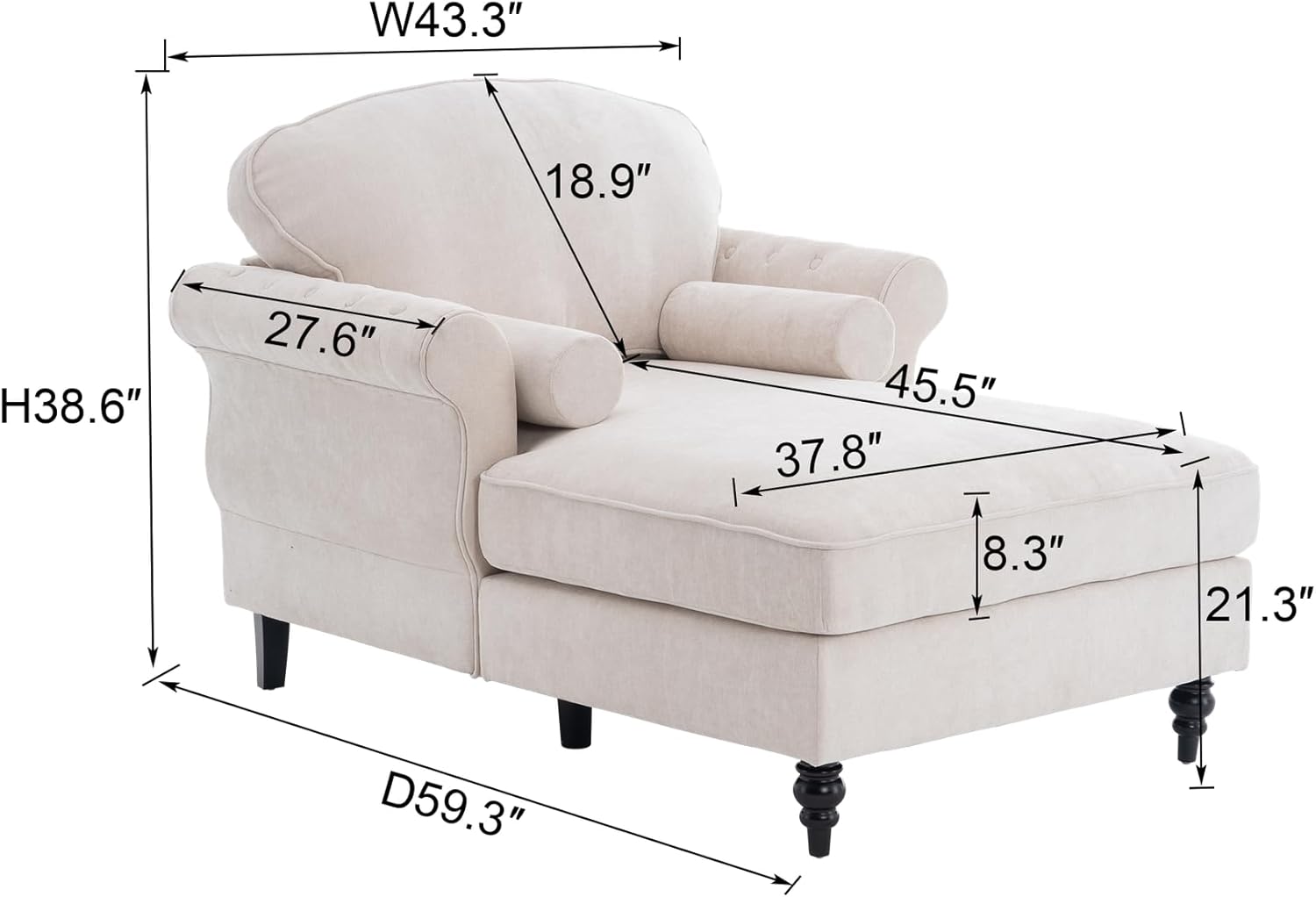 W43.3" 18.9" H38.6" 27.6" 45.5" 37.8" 8.3" 21.3" D59.3"