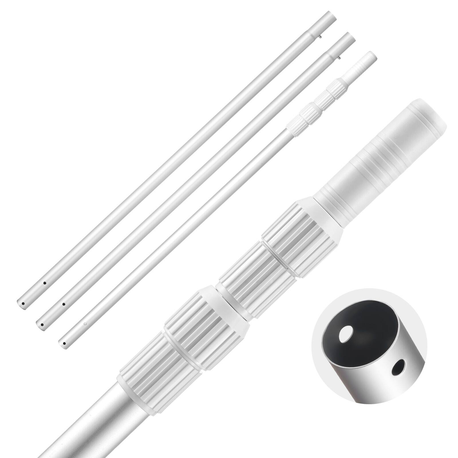 Front. VEVOR - Telescoping Pool Pole, Adjustable 3.4 to 15 Ft Cleaning Pole with 2 Extensions, Durable Pole for Skimmer Nets, Brushes - Silver-white.