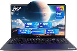 NIMO - 15.6" FHD Student Laptop Intel 12th Gen N100 16GB RAM 512GB SSD Backlit Keyboard - Blue