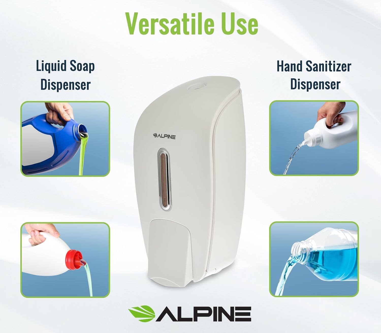 Versatile Use
Liquid Soap Dispenser
Hand Sanitizer Dispenser
ALPINE