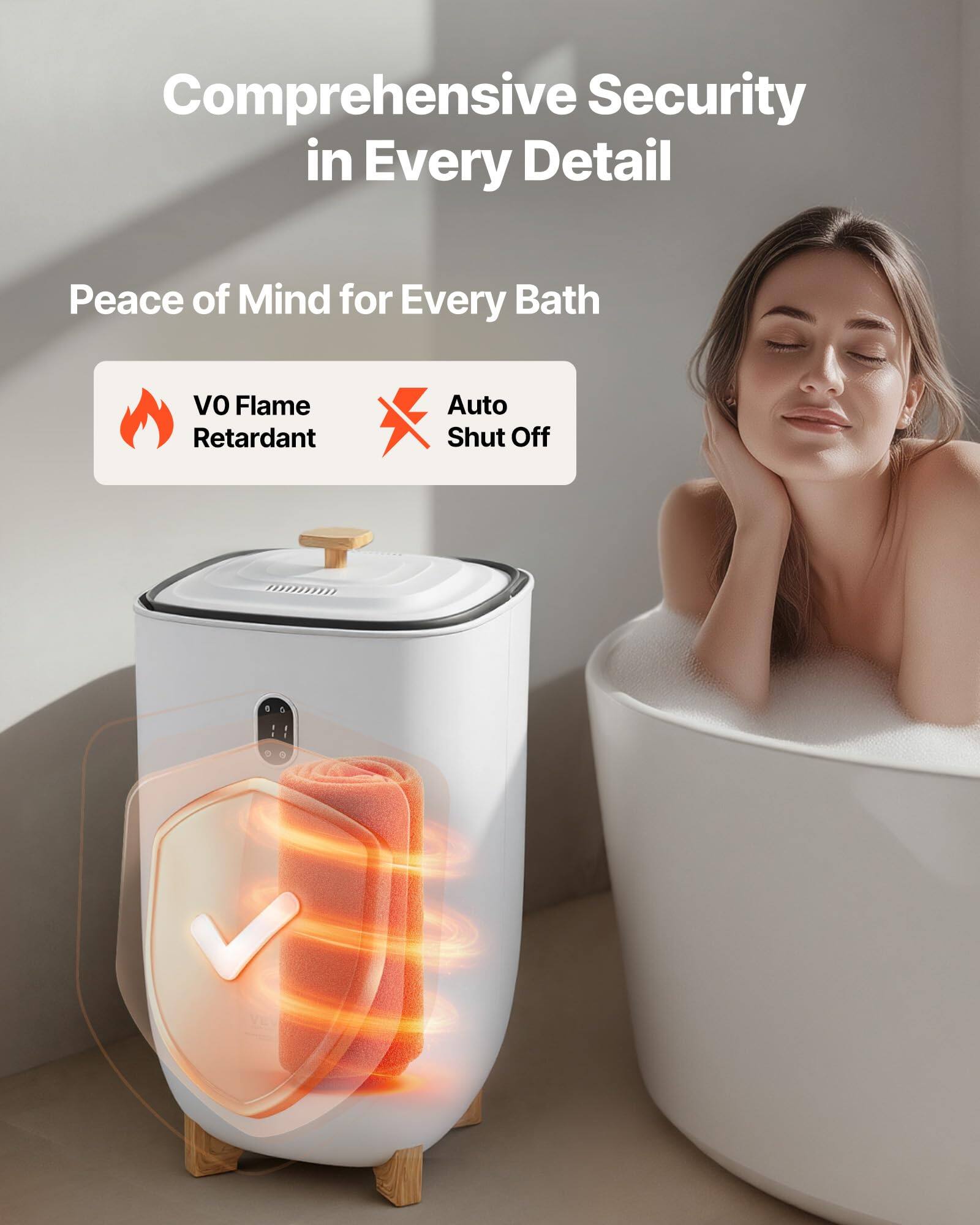 Comprehensive Security in Every Detail

Peace of Mind for Every Bath

- V0 Flame Retardant
- Auto Shut Off