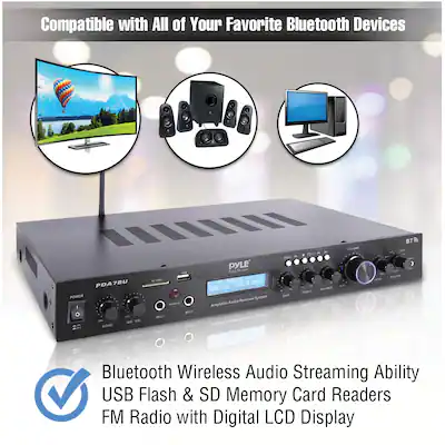 Pyle Draadloze Bluetooth Stereo Versterker Multi Channel, 200 Watt Audio ontvangersysteem voor thuis met FM radio, Bluetooth, USB, SD, AUX, RCA, microfooningang, en antenne** kopen? Vergelijk bij Pyle Draadloze Bluetooth Stereo Versterker Multi Channel, 200 Watt Audio ontvangersysteem voor thuis met FM radio, Bluetooth, USB, SD, AUX, RCA, microfooningang, en antenne** kopen? Vergelijk bij