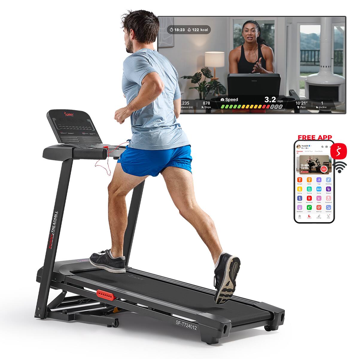Sunny Health & Fitness - Active 400 Smart Auto Incline Wi-Fi Treadmill - Dark Gray