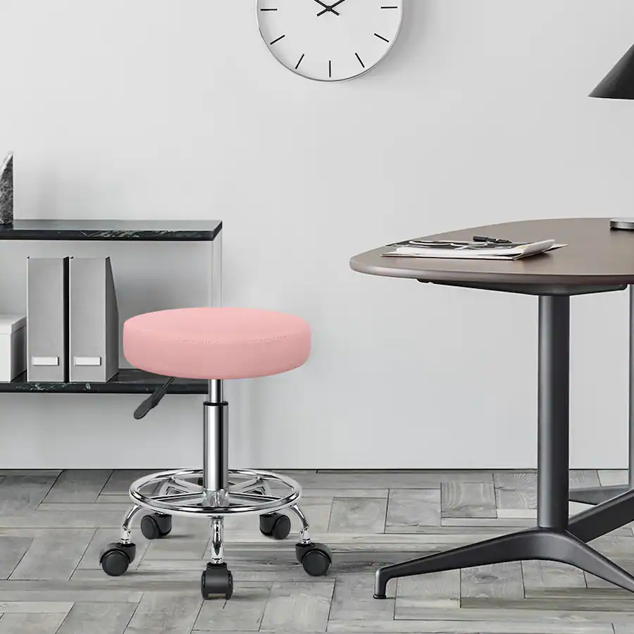 KKTONER PU Leather Round Rolling Stool with Foot Rest Swivel Medical ...