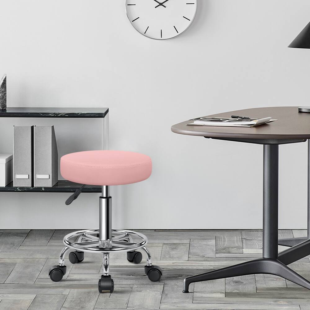 Alt View 1. KKTONER - KKTONER PU Leather Round Rolling Stool with Foot Rest Swivel Medical Spa Drafting Office Stools Task Chair (Pink) - Pink.