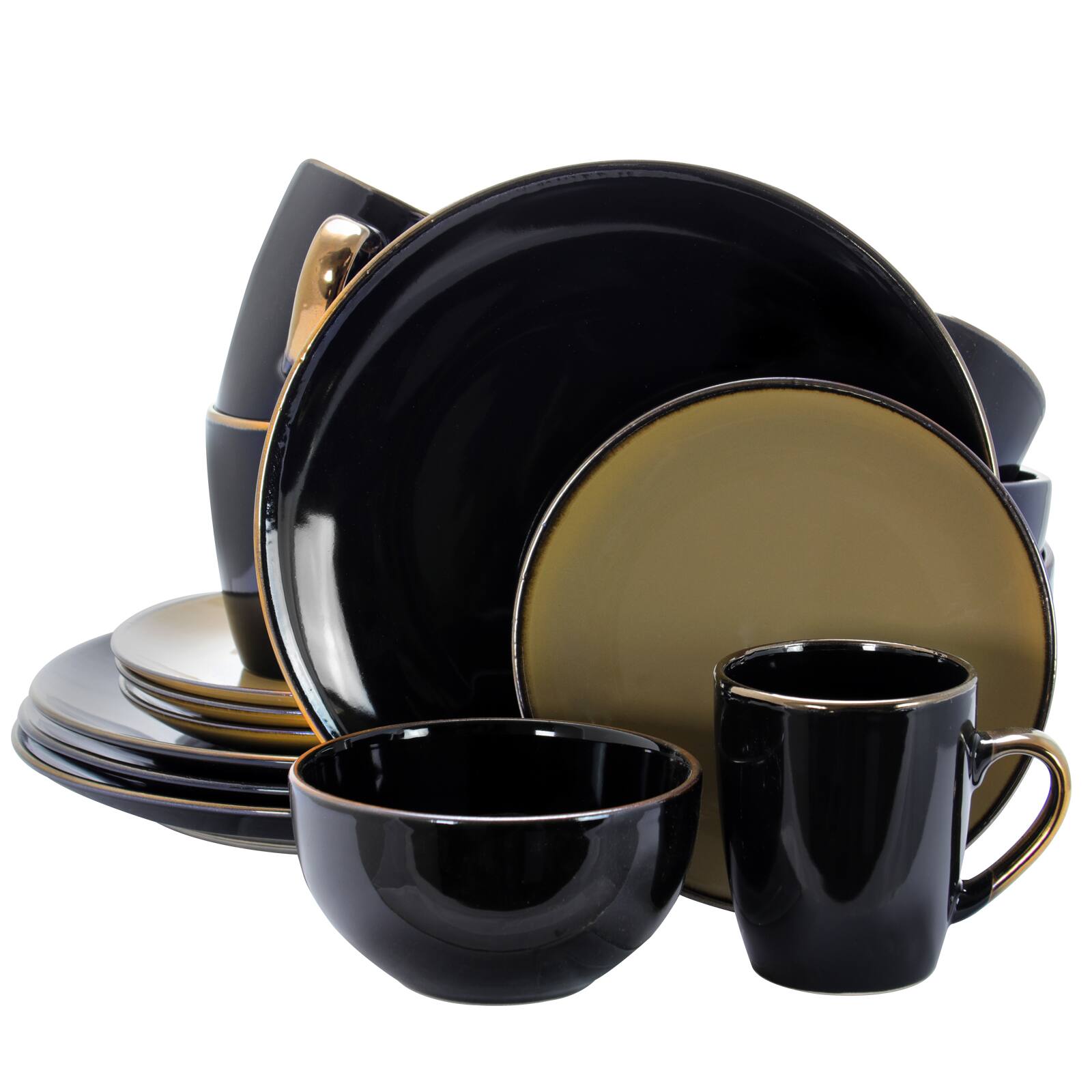 Front. Elama - Elama Cambridge Grand 16-Piece Dinnerware Set in Luxurious Black and Warm Taupe with Complete Setting for 4 - Black and Taupe.