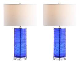 Jonathan Y - Cole 27.5" Modern Fused Glass Cylinder LED Table Lamp, (Set of 2) - Cobalt