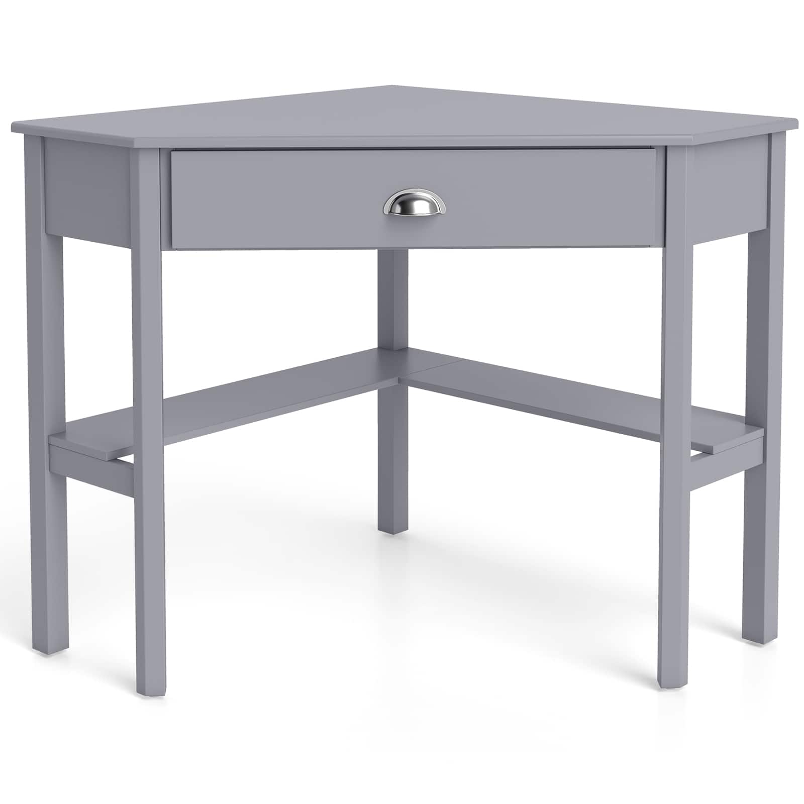 Gymax - Space-saving Triangular Computer Desk w/ Solid Wood Legs for living room Hallway Home Office - Gray