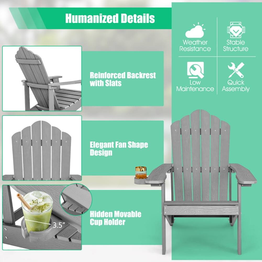 Humanized Details  
Weather Resistance  
Stable Structure  
Reinforced Backrest with Slats  
Low Maintenance  
Quick Assembly  
Elegant Fan Shape Design  
Hidden Movable Cup Holder (3.5")