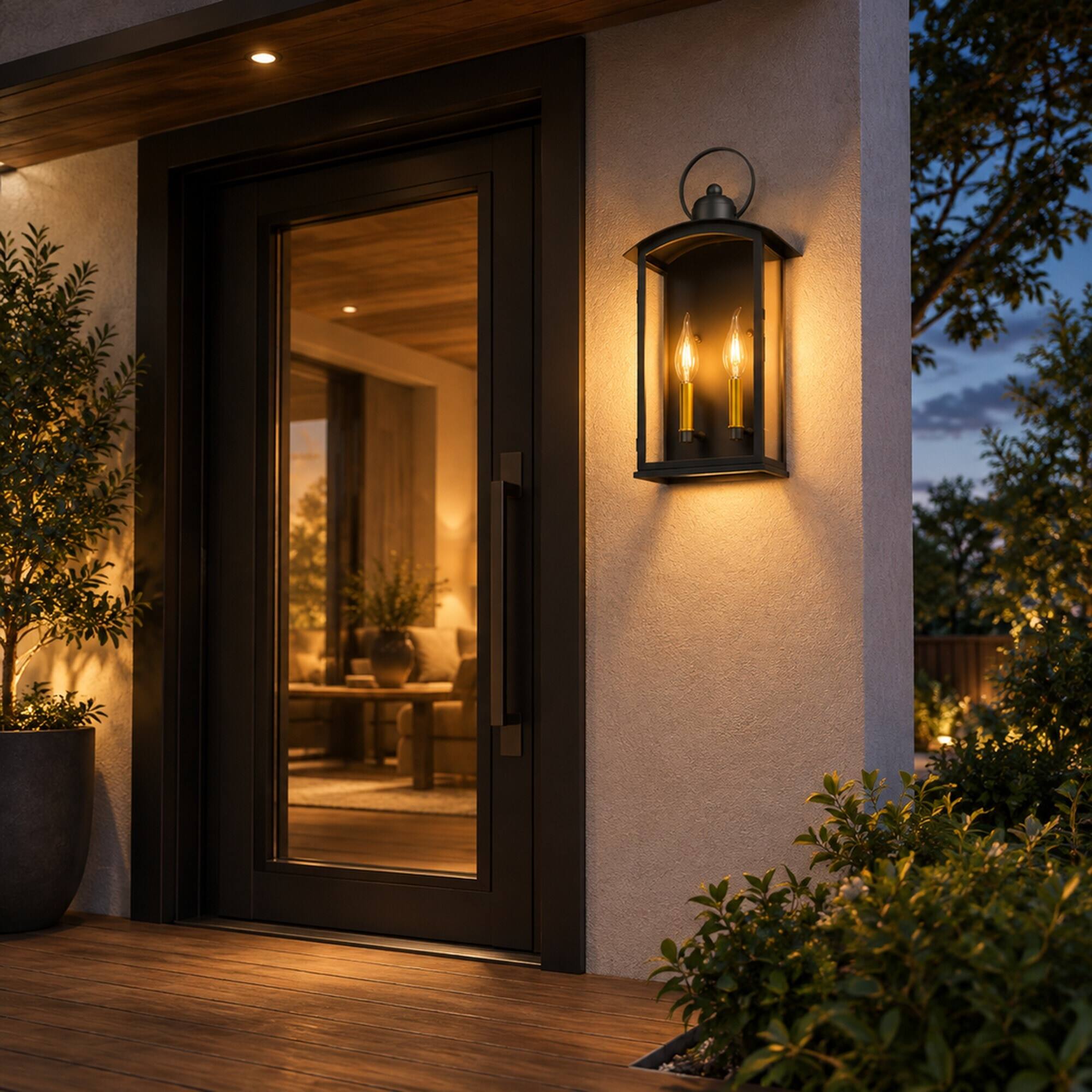 Alt View 4. RYHNUYNE - Dusk To Dawn 19.7 In Outdoor Wall Sconce, Large Waterproof Lantern With Front-Open Window Design Matte Black - Black.