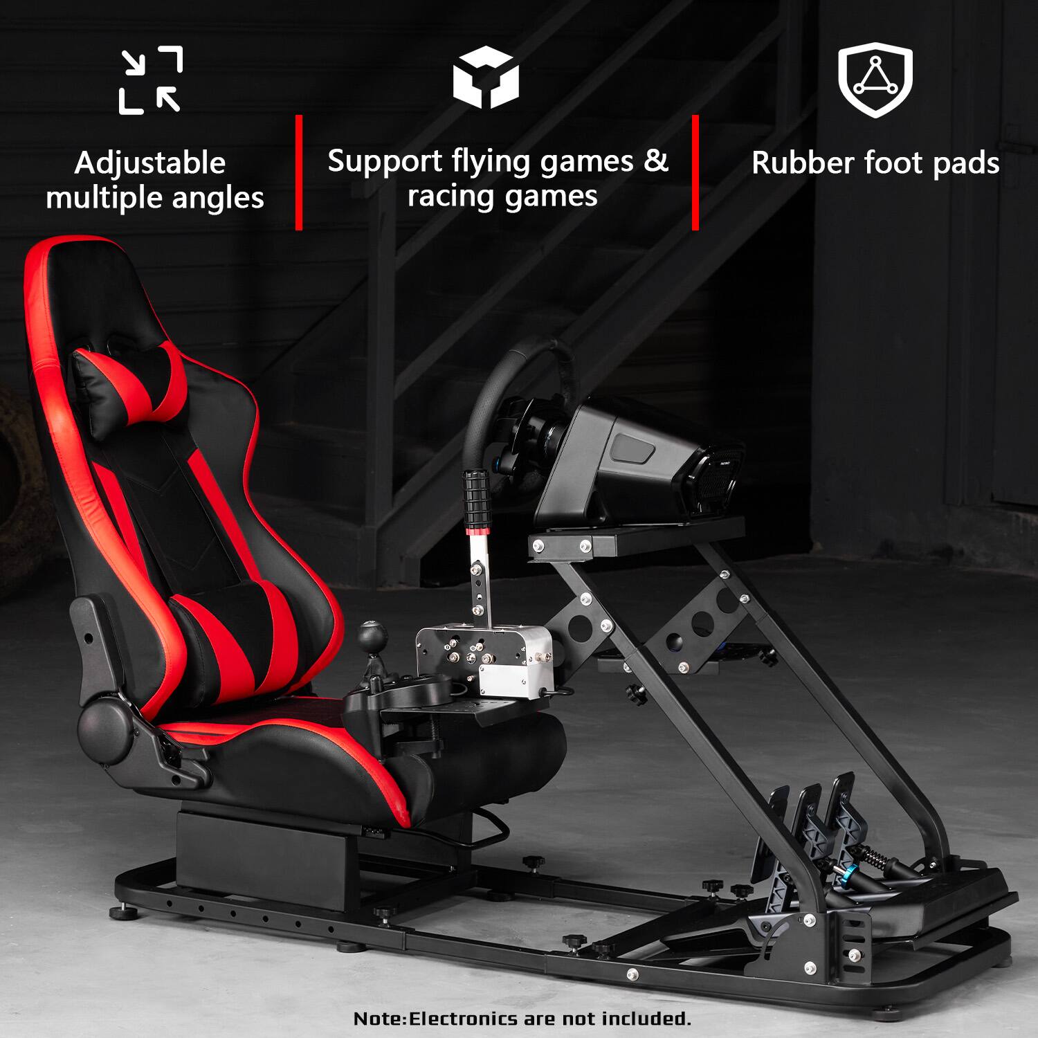 Adjustable multiple angles  
Support flying games & racing games  
Rubber foot pads  

Note: Electronics are not included.
