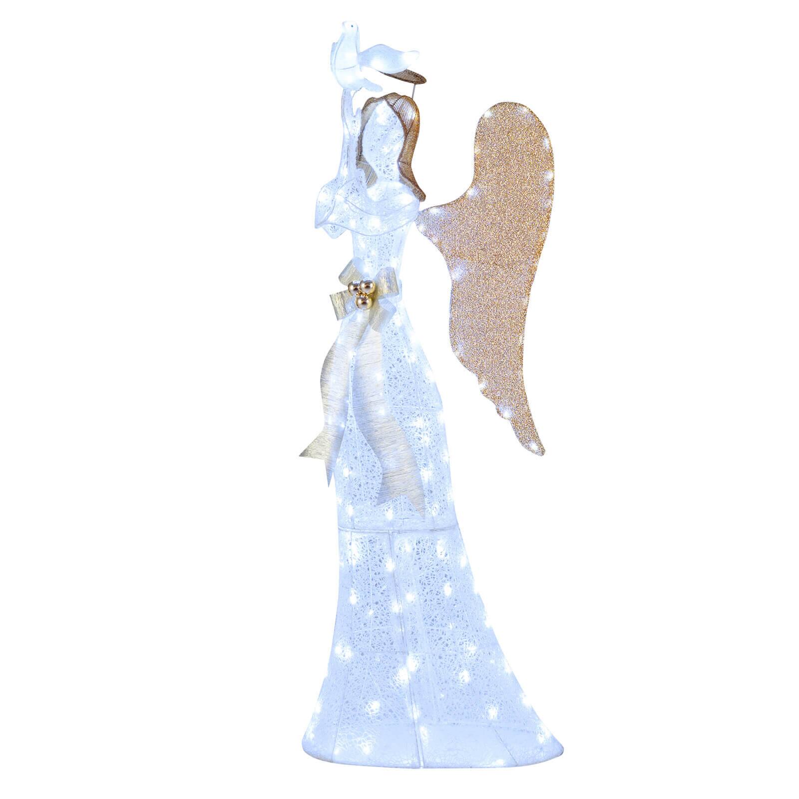Alt View 9. Costway - Costway 3D Lighted Angel Christmas Decoration with Pigeon, Golden Wings, 150 LED Lights - White.