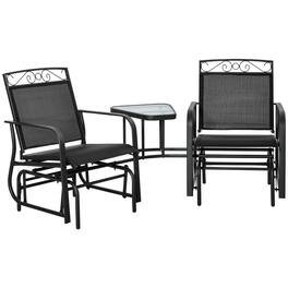 Resenkos - Outdoor Glider Set with Coffee Table, Patio 2-Person Swing with Breathable Sling - Black