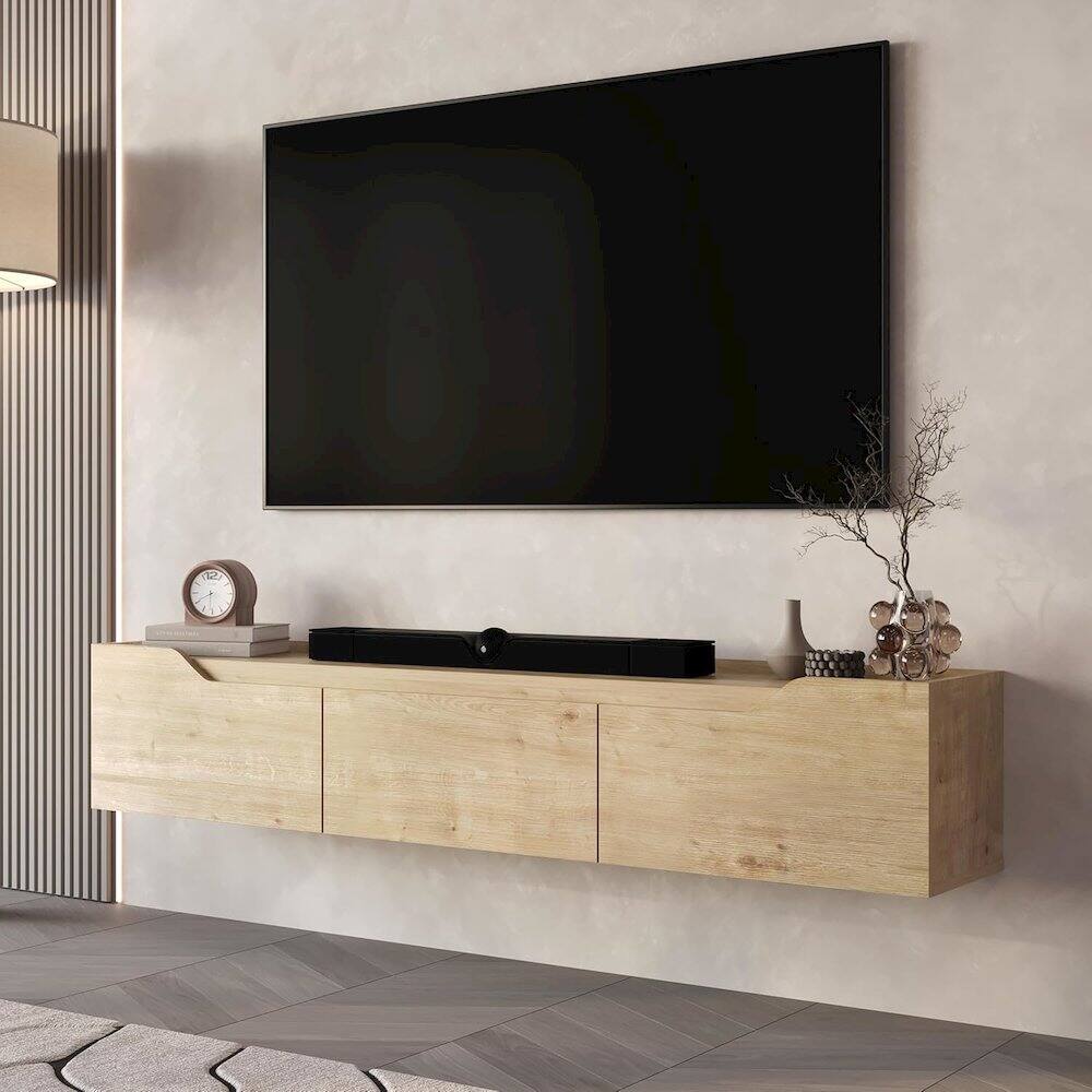 Alt View 3. Atelier Mobili - Floating TV Stand for 75 Inch TVs, Modern Entertainment Center - Brown.