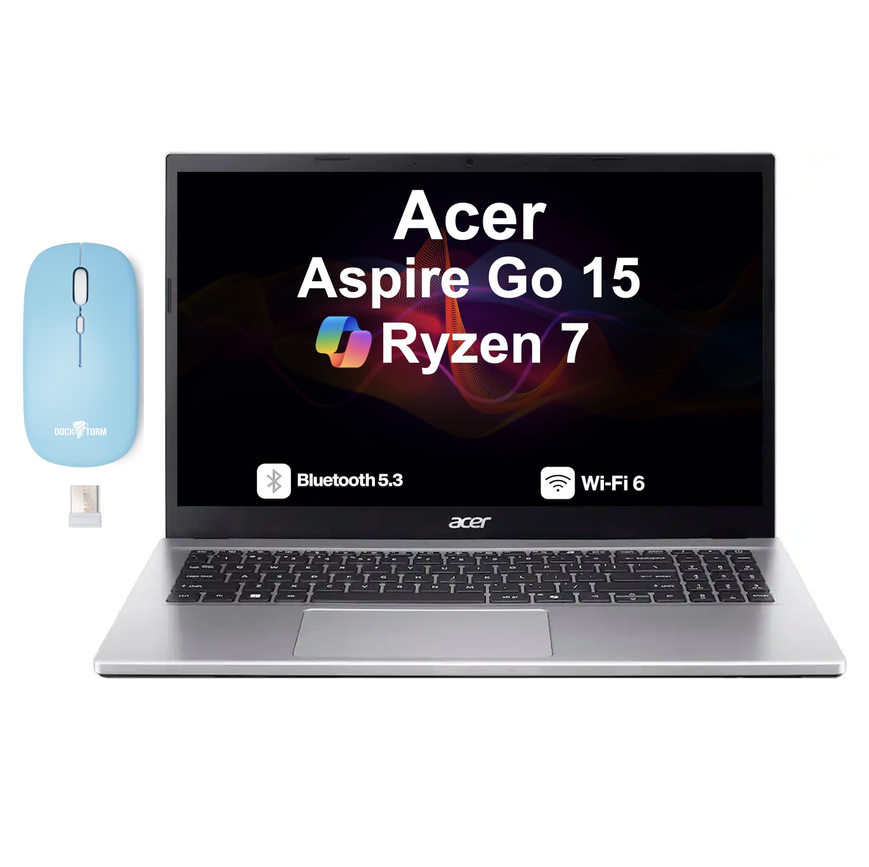 Acer - Aspire Go 15 Laptop 15.6 FHD Display (Ryzen 7 7730U, 64GB, 4TB SSD, Win 11 Pro) w/Dockztorm Wireless Mouse - Pure Silver