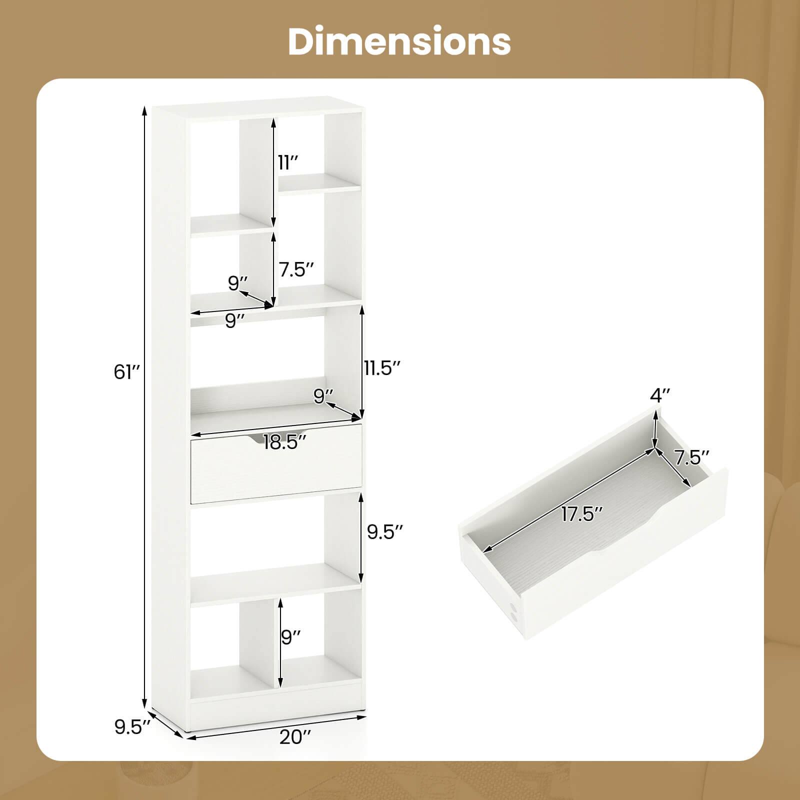 Dimensions: 11" x 9" x 7.5" x 9" x 61" x 9" x 11.5" x 4" x 18.5" x 7.5" x 9.5" x 17.5" x 9" x 9.5" x 20"