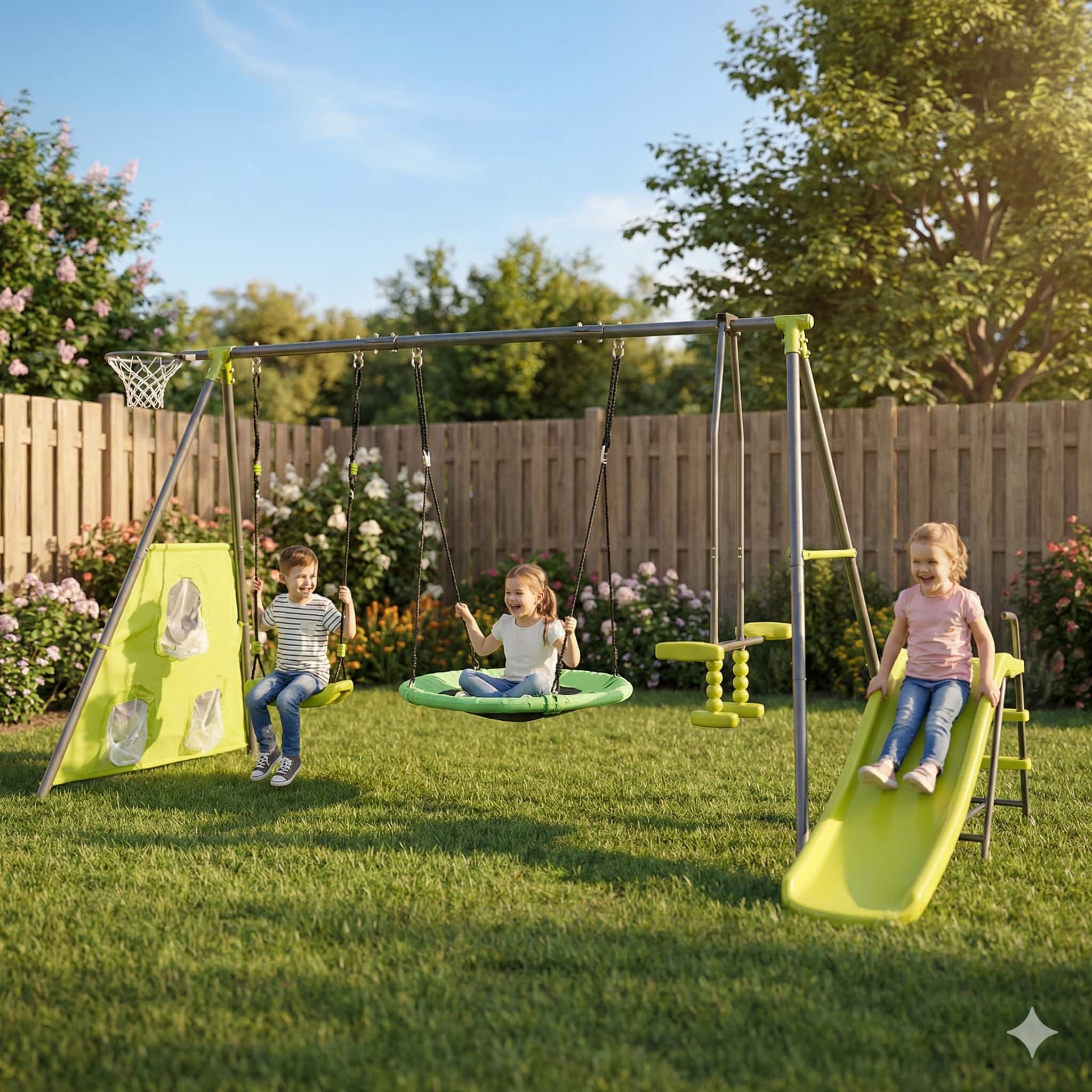 Loheer - 12.7 ft Outdoor Swing Set with 31.5 in Net Swing, Mini Slide and Sports Play for Kids - Green price history on PriceWatchPro