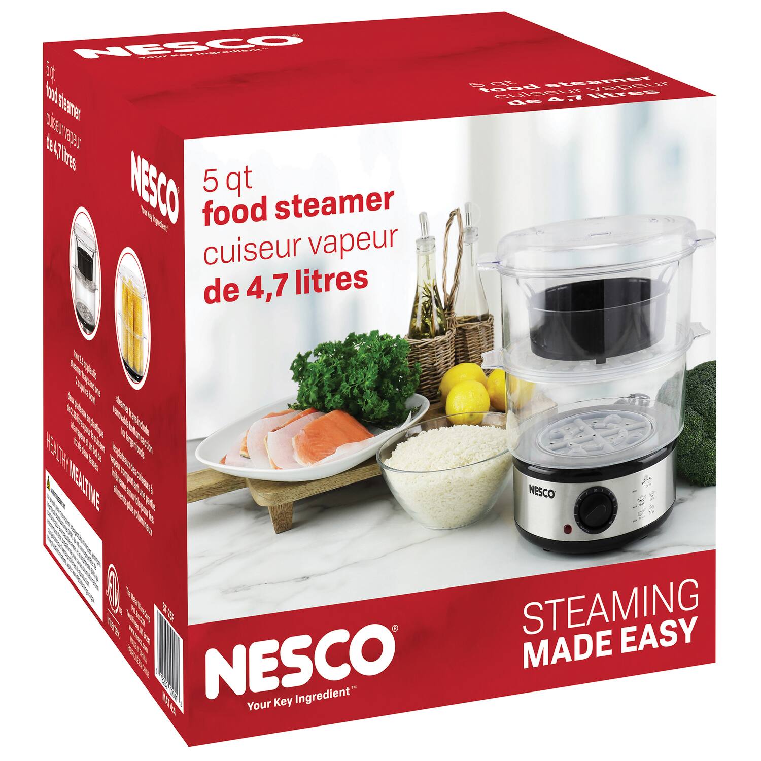 NESCO  
5 qt food steamer  
cuiseur vapeur de 4,7 litres  

STEAMING MADE EASY  
Your Key Ingredient