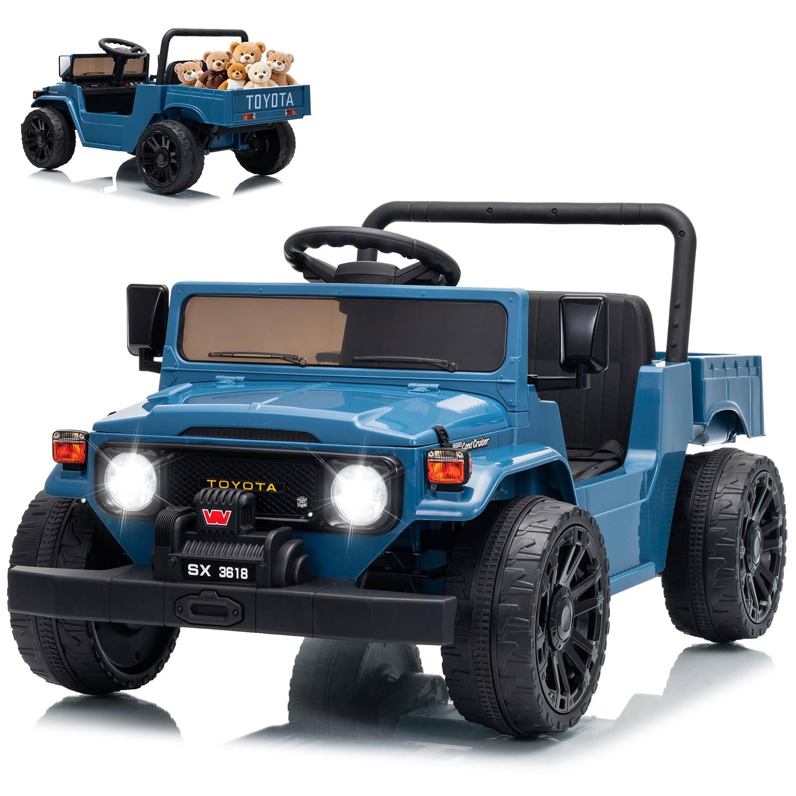 GARVEE- 12V Ride on Toy for Kids, Toddler Ride on Pickup Truck with Parent Remote Control- Blue