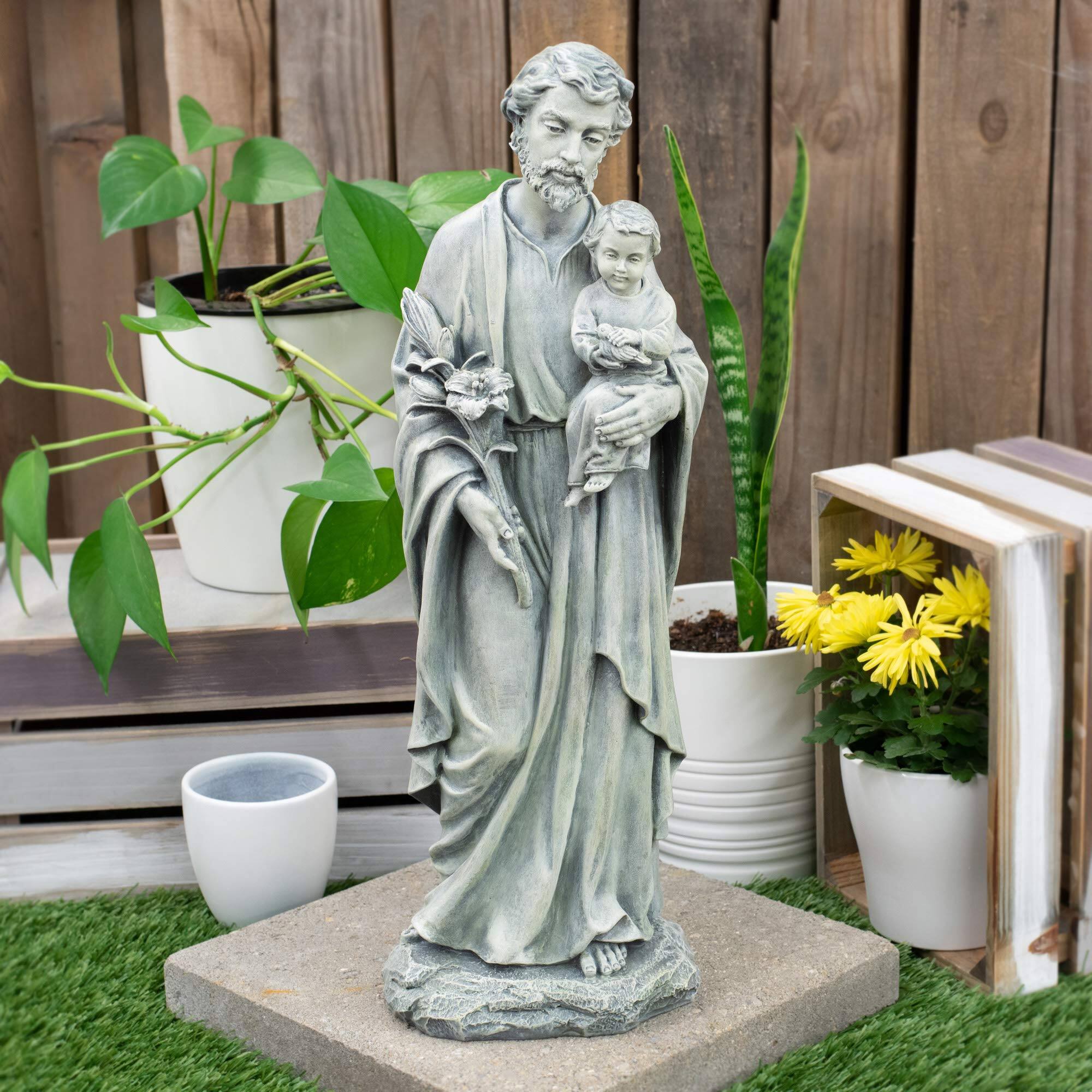 Alt View 1. Refined Abode Design - By Roman - 20 H St Joseph Holding A Garden Statue Religious Outdoor Decor.