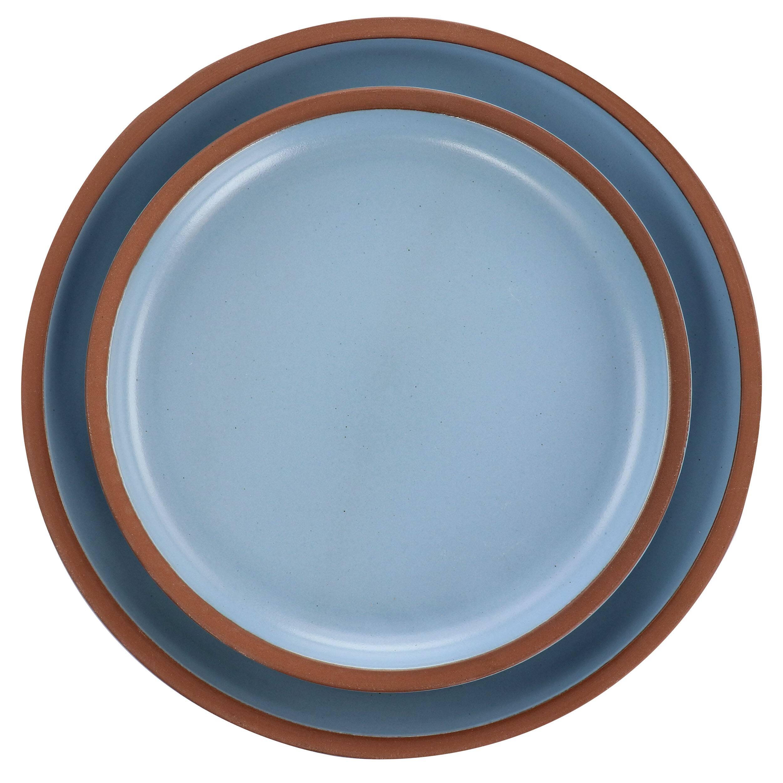 Alt View 2. Gibson - Soho Lounge Lagos 16 Piece Terracotta Double Bowl Dinnerware Set in Solid Matte Blue - Matte Blue.