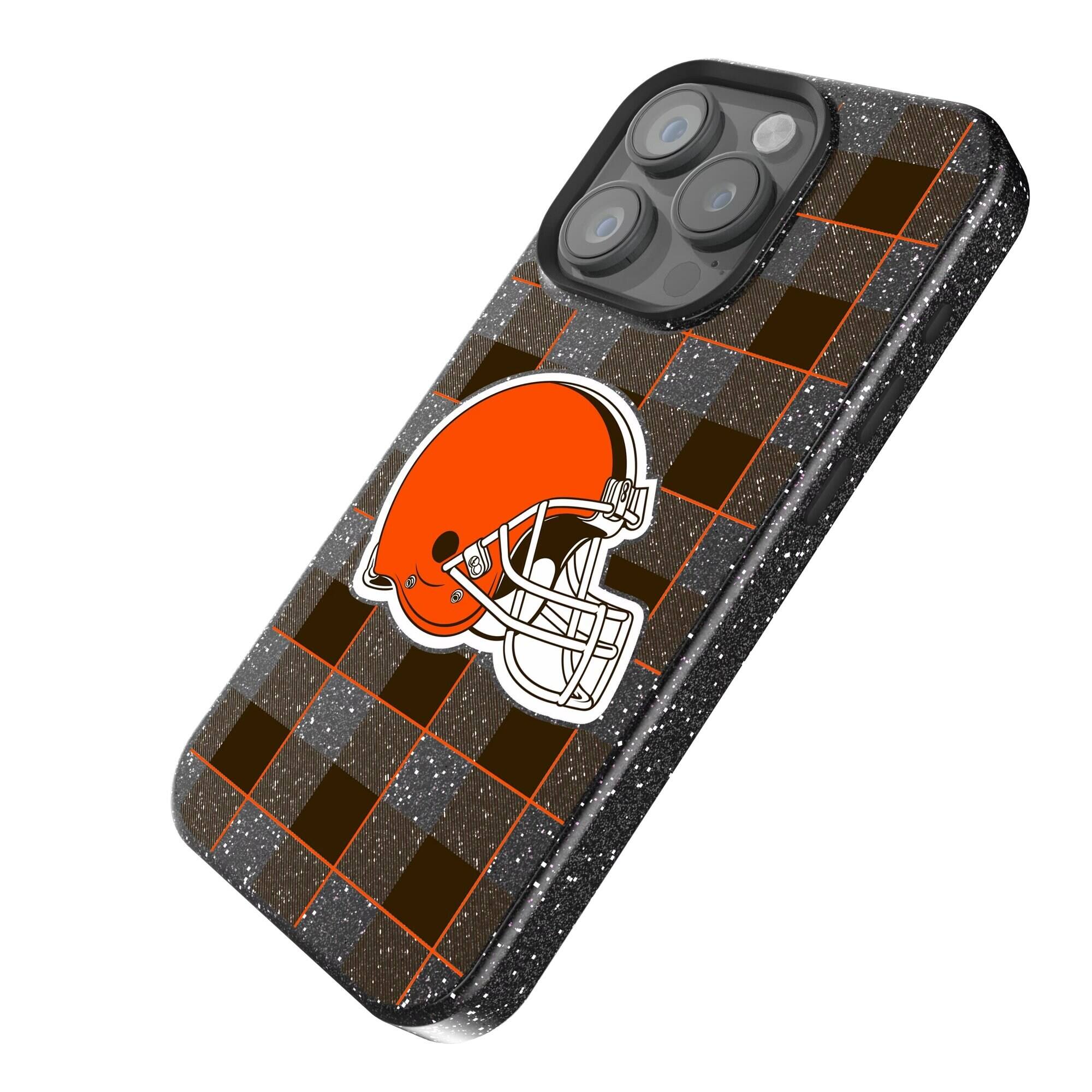 Alt View 1. Keyscaper - Cleveland Browns Plaid Bling iPhone Case - 14 Plus - Black.