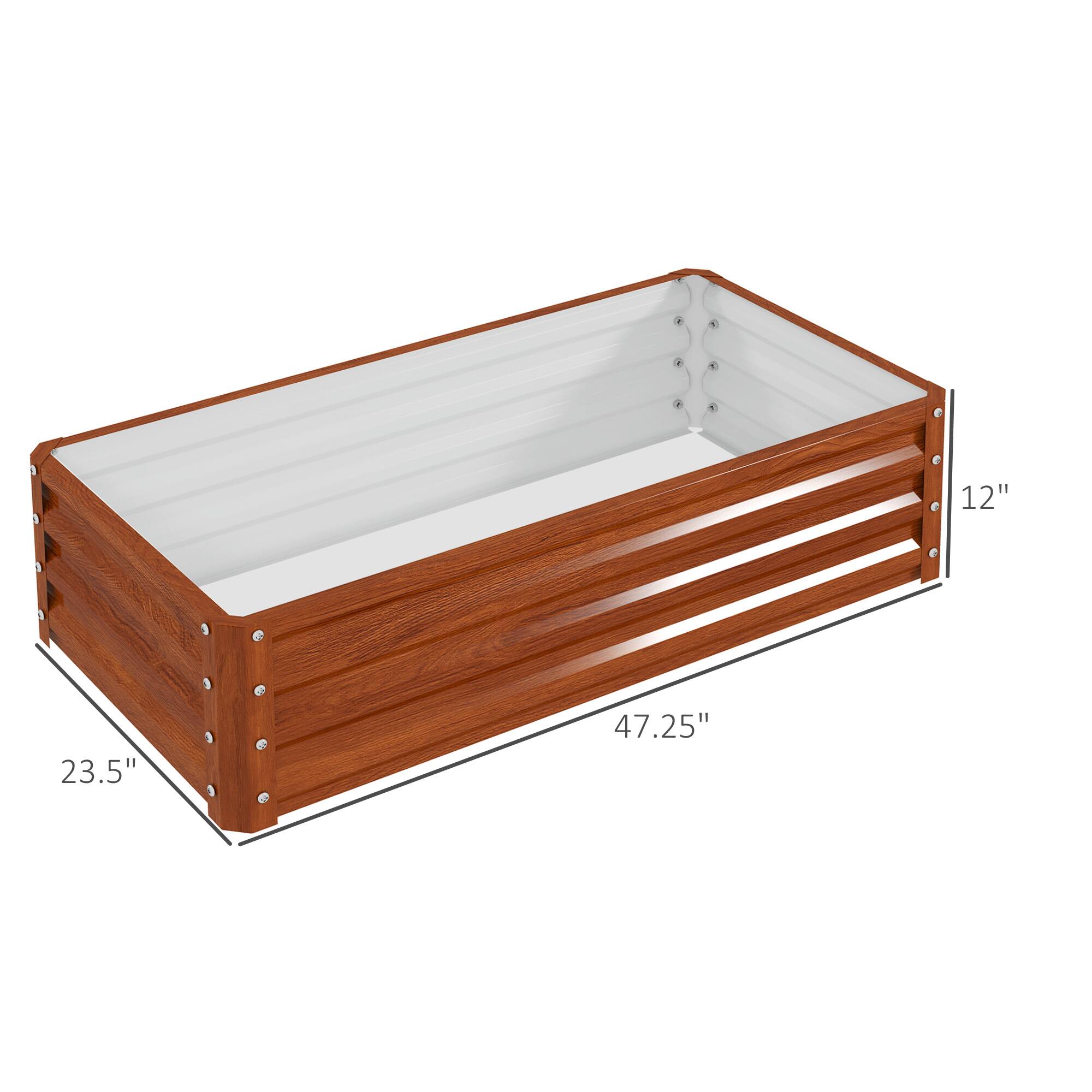 The dimensions of the wooden planter box are:

- Length: 23.5 inches
- Width: 12 inches
- Height: 4.25 inches