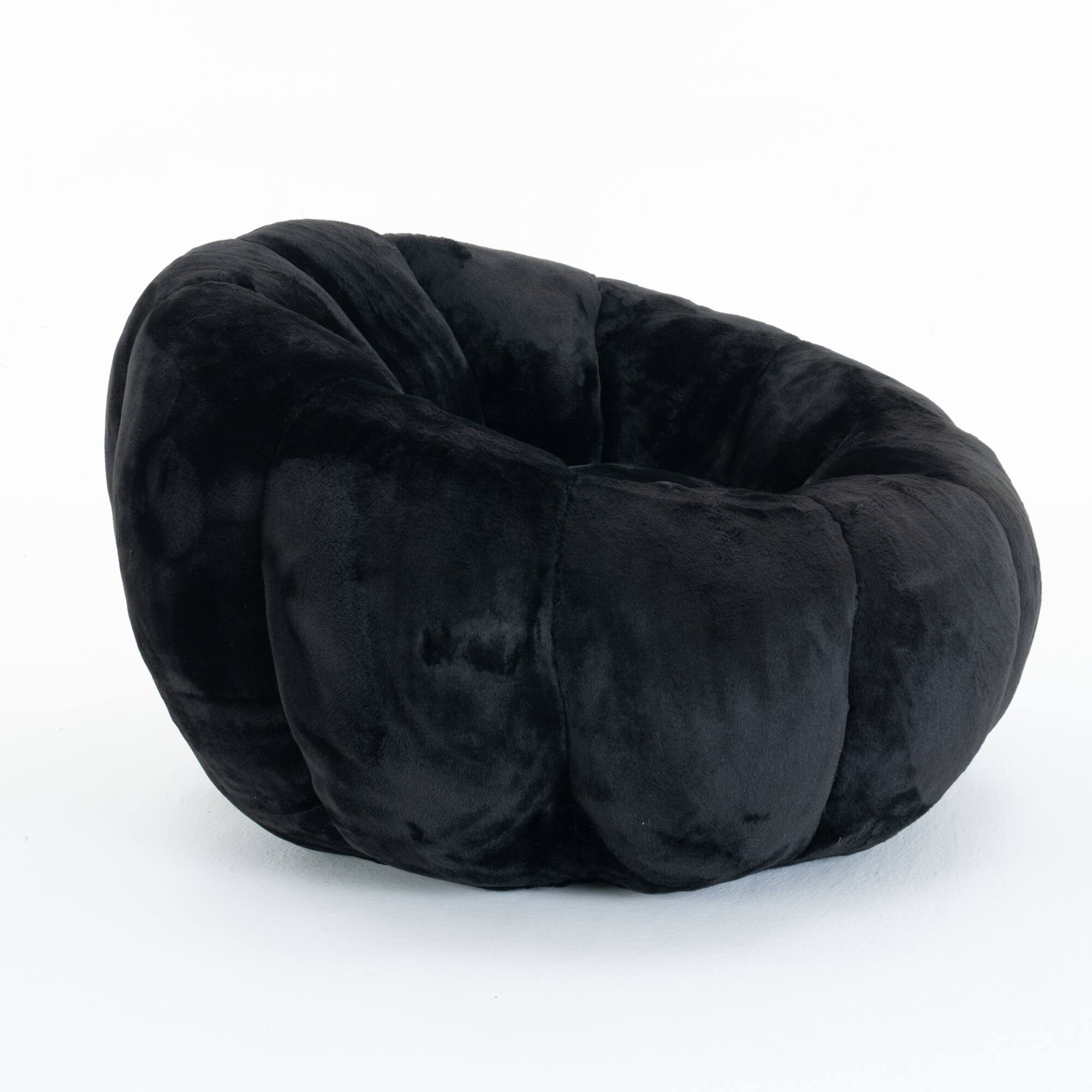 Back. GOODSILO - Floral-Shaped Faux Fur Bean Bag Sofa, Ultra-Soft Large Reading Chair for Living Room or Bedroom, Single-Seater - Black.