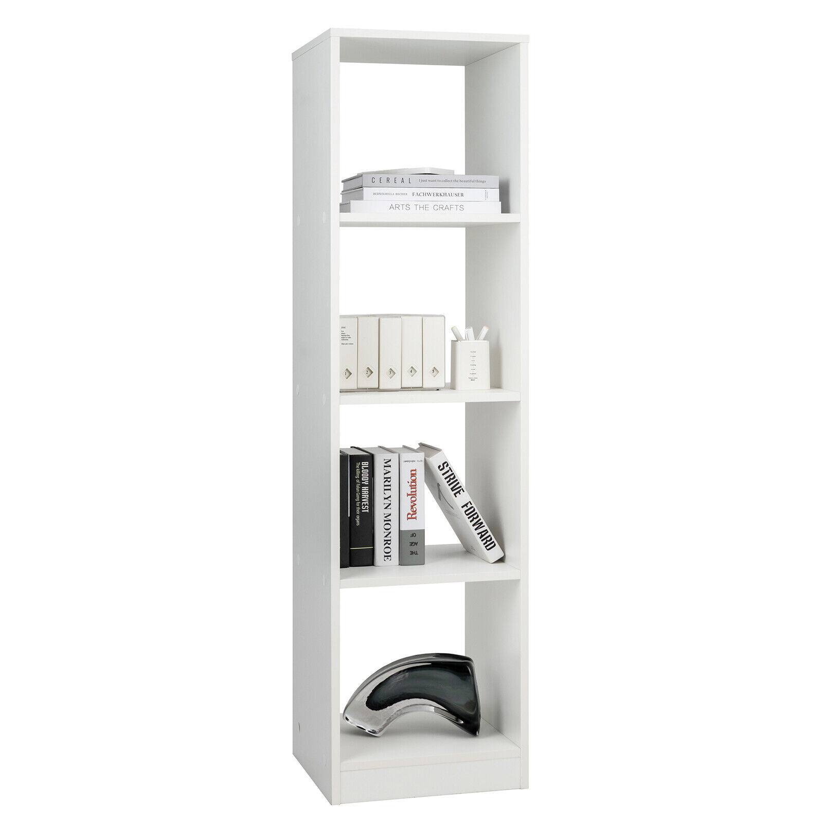 The image features a white bookshelf with various books and items on it. There are at least five books on the shelf, with one being a large book and the others being smaller. Additionally, there is a pair of scissors on the shelf, which could be used for arts and crafts or other creative projects. The bookshelf is filled with a mix of books and items, creating a visually interesting and functional space.