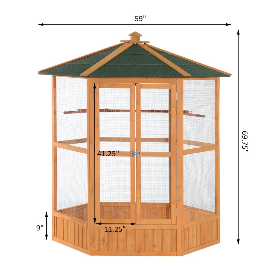 Pawhut Wooden Hexagonal Outdoor Aviary Flight Bird Cage With Covered ...