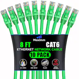 Maximm - Cat 6 Ethernet Cable 8 ft (10-Pack) - UTP, 10Gbps, 550MHz