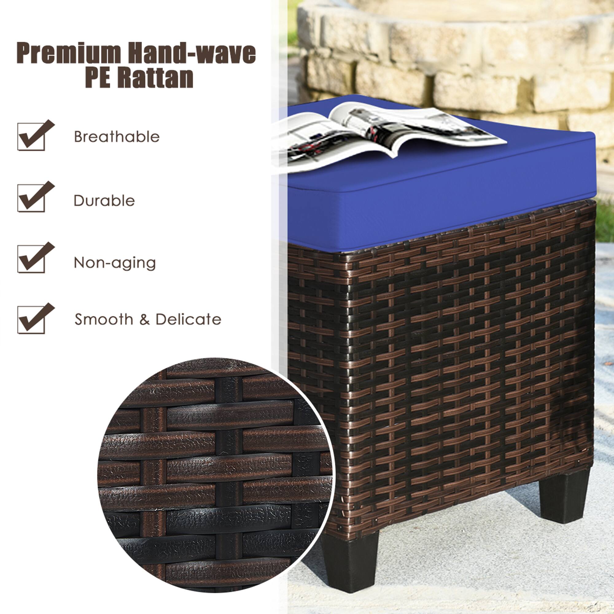 Premium Hand-wave PE Rattan

- Breathable
- Durable
- Non-aging
- Smooth & Delicate