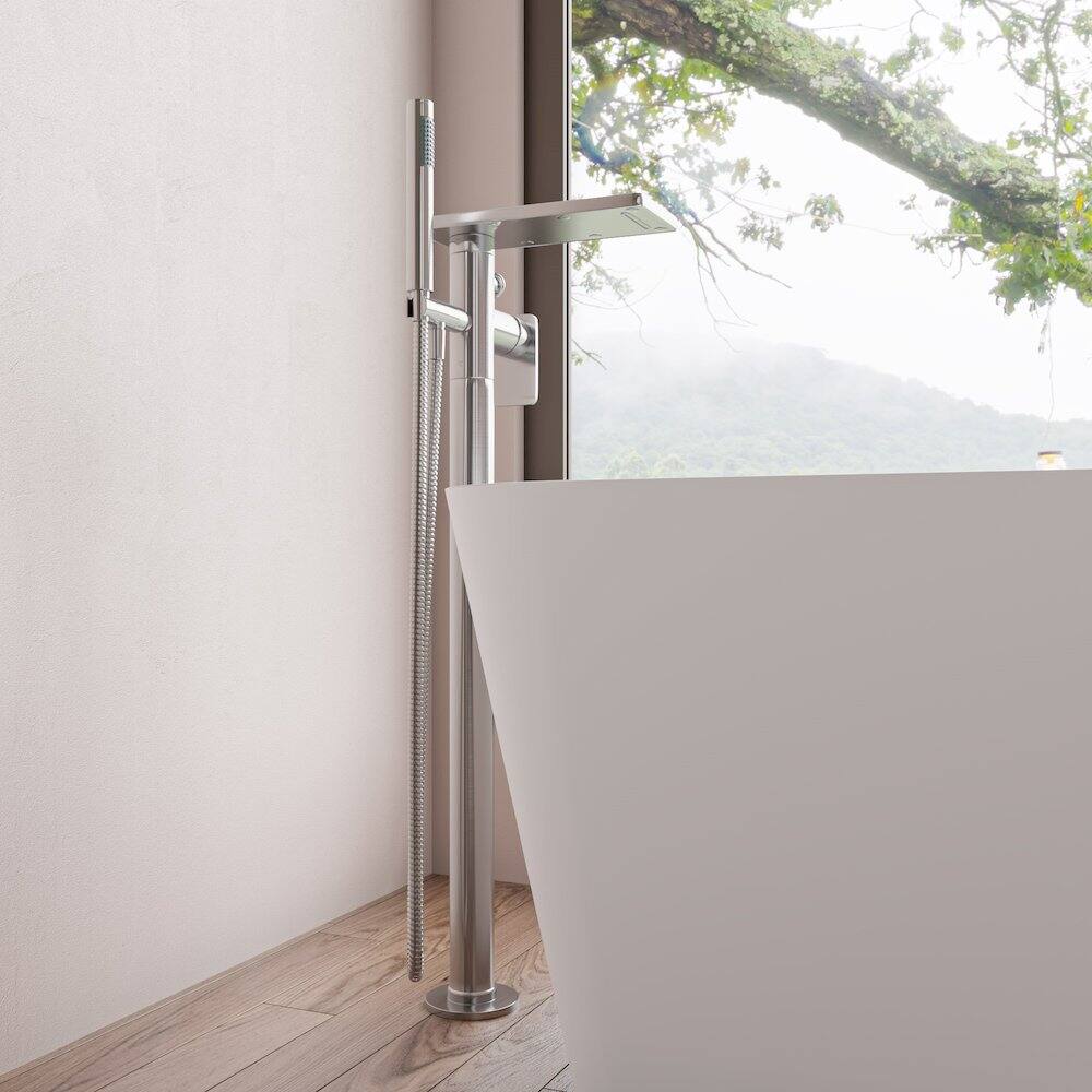 Alt View 1. Alfi - Brushed Nickel Free Standing Floor Mounted Bath Tub Filler - Silver.
