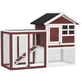 Pawhut - 48" Wooden Rabbit Hutch Bunny Cage with Waterproof Asphalt Roof, Fun Outdoor Run, Removable Tray and Ramp