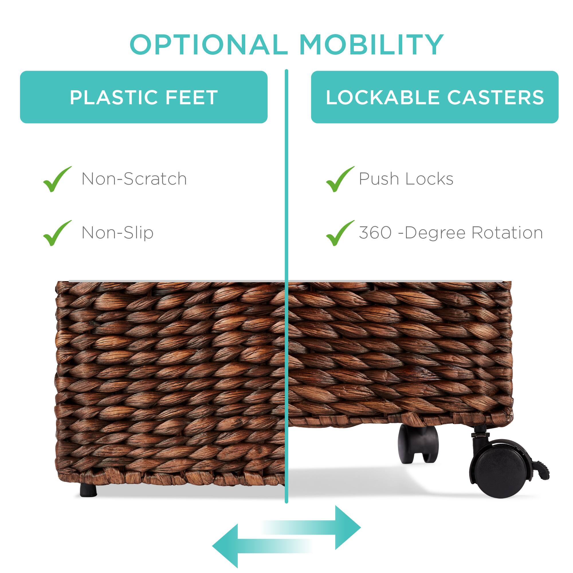 OPTIONAL MOBILITY

PLASTIC FEET
- Non-Scratch
- Non-Slip

LOCKABLE CASTERS
- Push Locks
- 360-Degree Rotation
