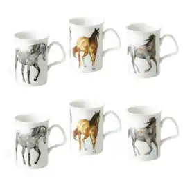 Jiallo - Roy Kirkham Lancaster Mug - My Horse Set of 6, Bone China Ceramic Made in England - Mutli color