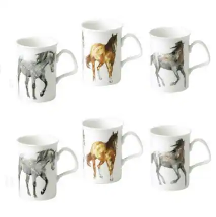 Front. Jiallo - Roy Kirkham Lancaster Mug - My Horse Set of 6, Bone China Ceramic Made in England - Mutli color.