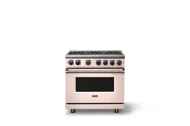 Front. Viking - 36 in. Wide 6 Burner Pro 7 Series 5.6 Cu. Ft. Freestanding Sealed Burner Gas Convection Range - Blush - Blush.
