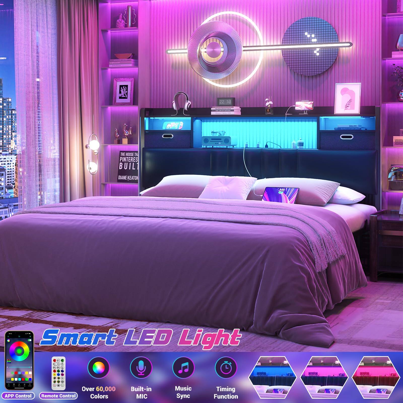 22:10 22 18  
DE NOU T PINTERES BUIL DIANE LATON L.  
Smart LED Light  
Over 60,000 APP Control Remote Control Colors Built-in MIC Music Sync Timing Function