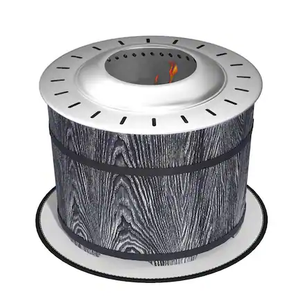 Front. HTUTWOO - Smokeless Fire Pit - 20" Barrel Style Portable Wood Burning Fire Pit, Low Smoke Camping Bonfire Stove with Fireproof Mat.