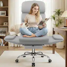 Brick Attic - 500LBS Ergonomic Office Chair High Back Leather Executive Chair with Adjustable Armrests Lumbar Footrest Criss Cross - Light Gray