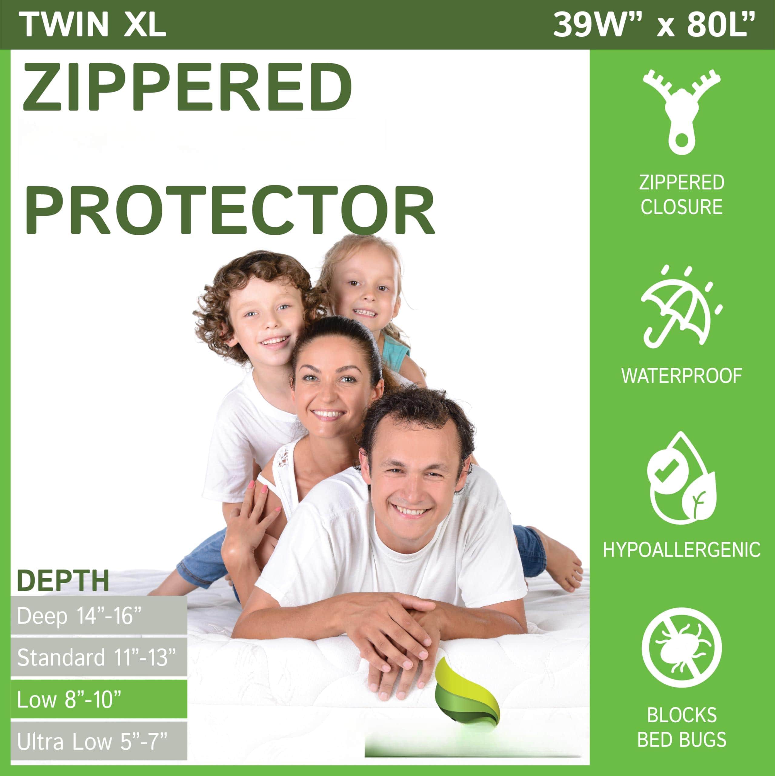 Comfort Essence - Zippered Queen Mattress Protector 14 -16 Depth - Bed Waterproof Cover Quality Encasement - Twin XL