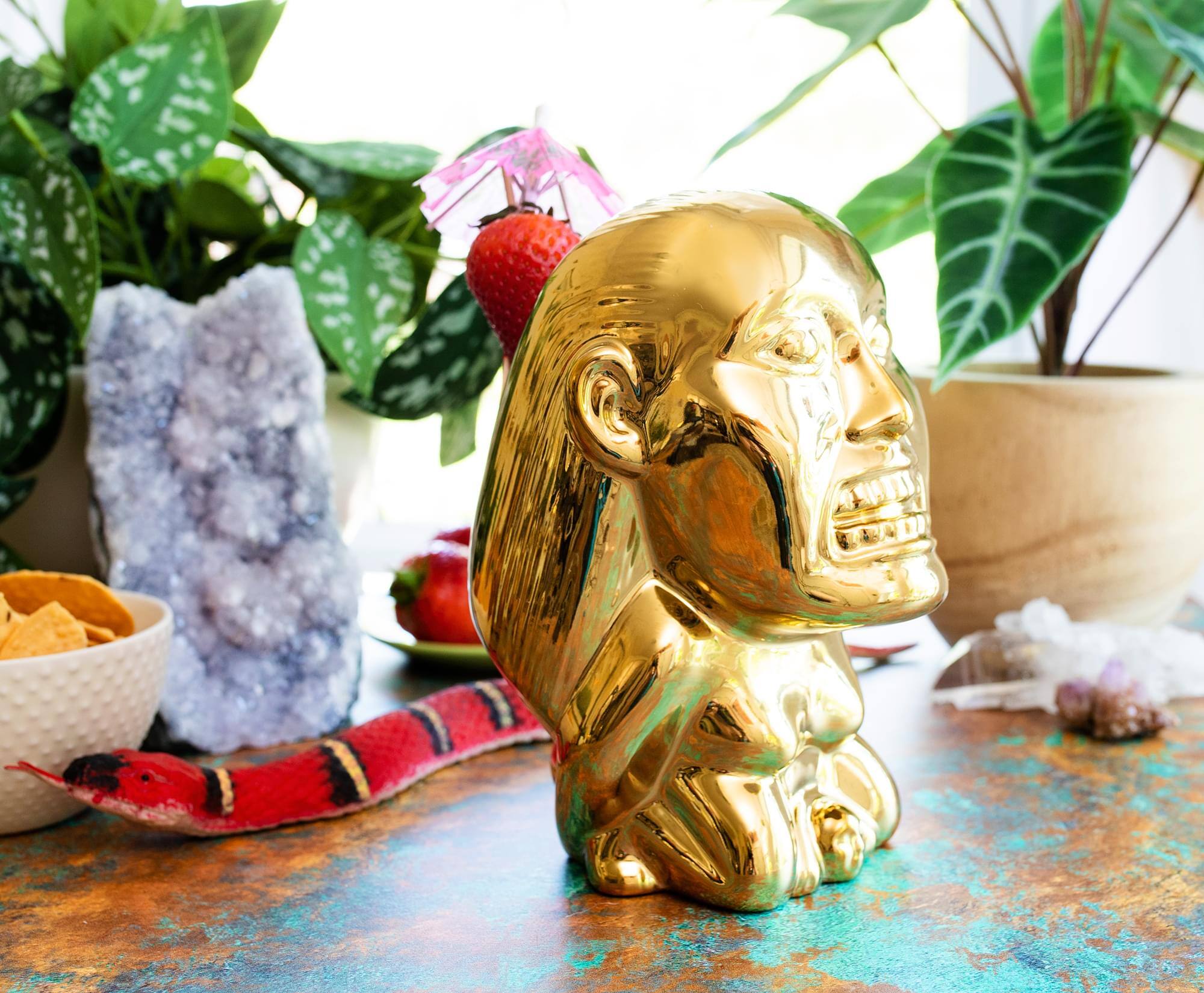 Alt View 2. ThinkGeek - Geeki Tikis Indiana Jones Golden Idol Ceramic Mug | Holds 24 Ounces - Gold.