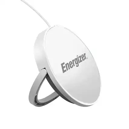 Front. Energizer - Energizer Wireless Fast Charging Magnetic Charger & Stand – 15W Qi-Certified Pad with Kickstand - White.
