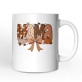 OrnamentallyYou - Mama Coquette Autumn Mug, Cozy Fall Pumpkins Gift for Mothers - White