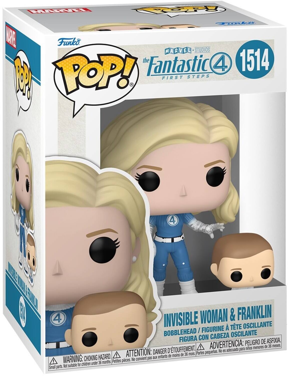 FTE O unli A Funko MARVEL STUDIOS the "Fantastic 4 1514 M POP! FIRST STEPS 4 TUEIE B 4 INVISIBLE WOMAN & FRANKLIN FIGURINE  TTE OSCILANTE BOBBLEHEAD I CON CABEZA OSCILANTE FIGURA DE ASFIXIA. ADVERTENCIA: PELIGRO DE ASFIXIA. ATTENTION: DANGER D'ETOUFFEMENT. Partes pequeas. No es adecuado para niños menores de 36 meses. WARNING: CHOKING HAZARD. Petites pieces. Ne pas utiliser pour les enfants de moins de 36 mois. Small parts. Not suitable for children under 36 months.