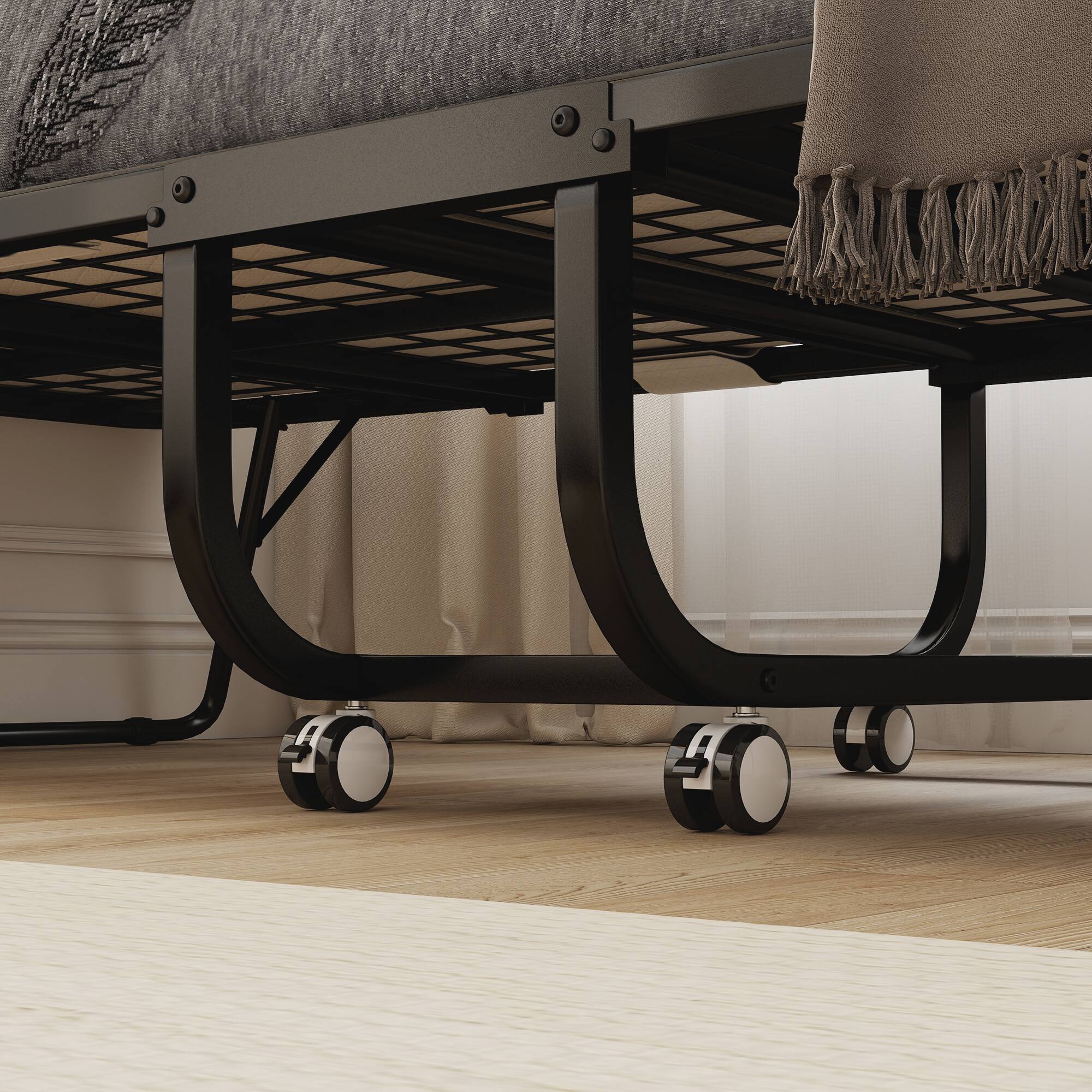 Alt View 5. Homcom - Folding Bed with Mattress for Adults, Single Size, Portable Foldable Bed with 5" Luxurious Memory Foam Mattress - White.