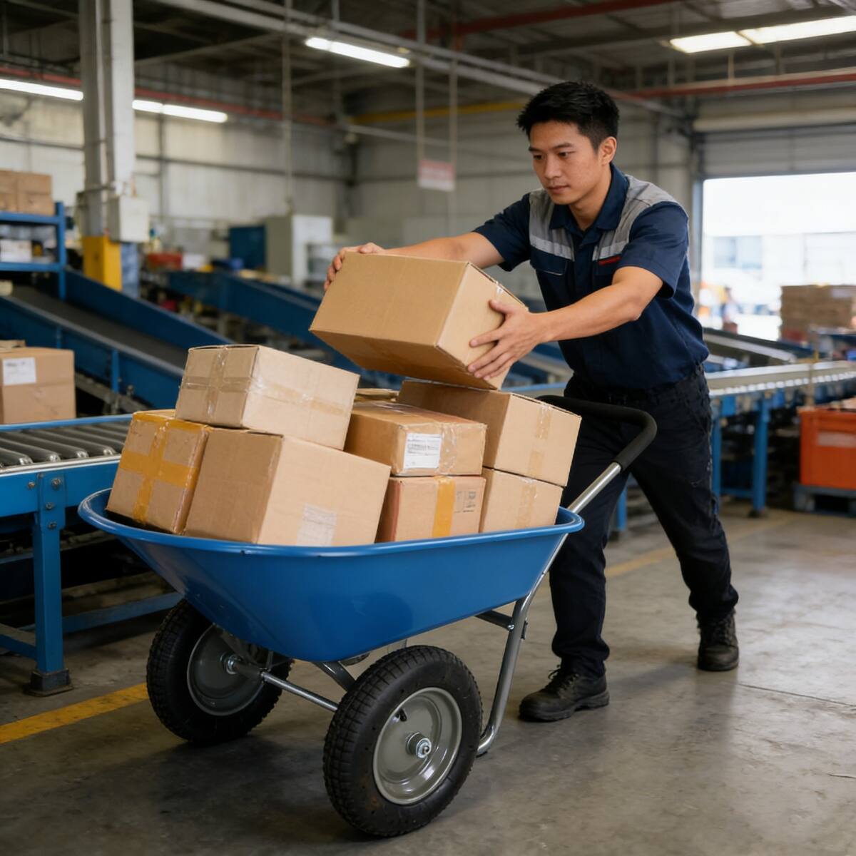Alt View 7. Loheer - Loheer Blue Two Wheeled Garden Trolley 300 lb Capacity 15 Inch Pneumatic Wheels.